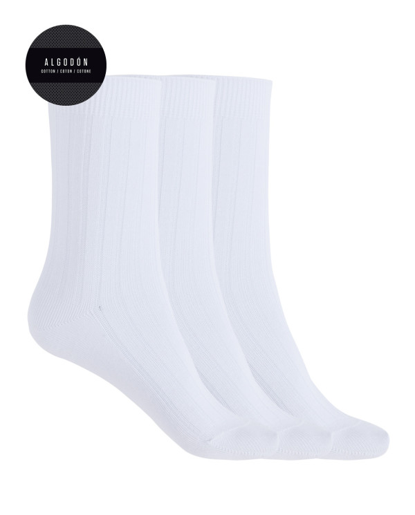 Pack de 3 calcetines de algodón de canalé - Basix Color Blanco - 1