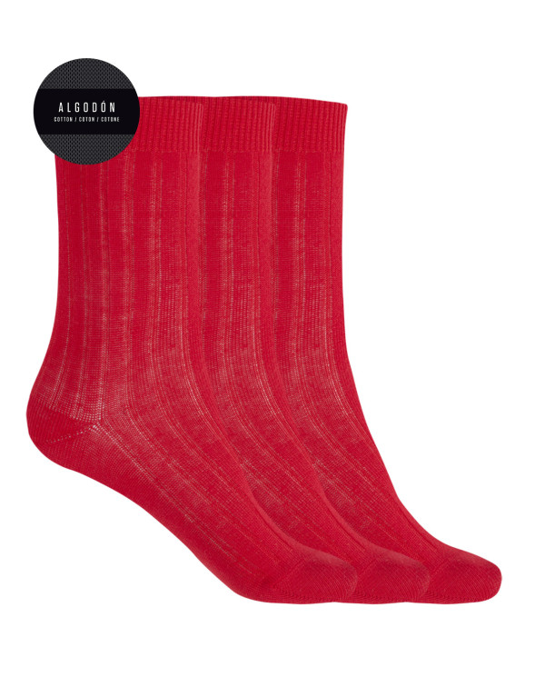 Pack of 3 ribbed cotton socks - Basix Color Burgundy - 1