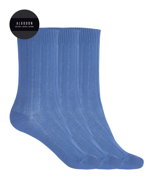 Pack de 3 calcetines de algodón de canalé - Basix Color Azul - 1