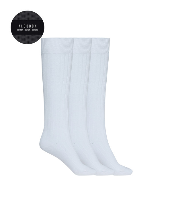 Lot de 3 chaussettes en coton côtelé - Basix Couleur Blanc - 1