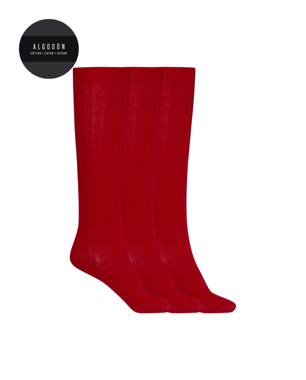 Pack de 3 calcetines de algodón de canalé - Basix Color Rojo - 1