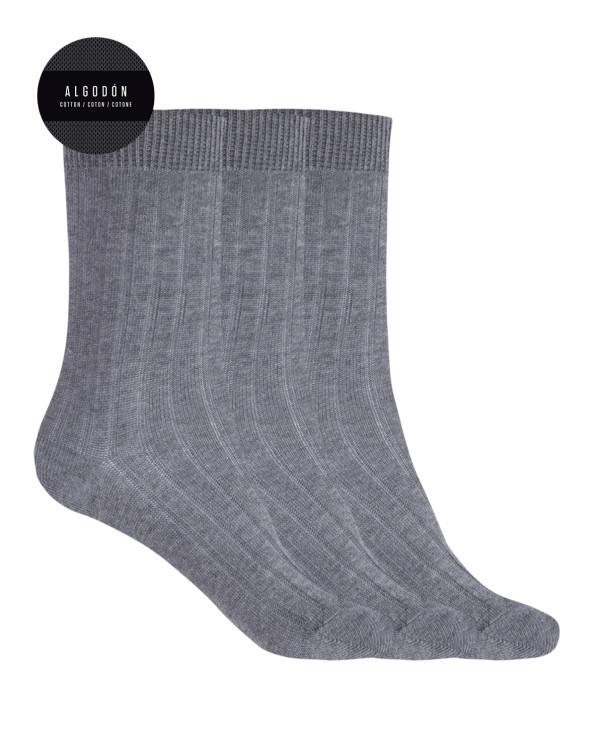 Pack de 3 calcetines de algodón de canalé - Basix Color Gris - 1