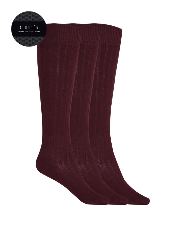 Pack of 3 ribbed cotton socks - Basix Color Burgundy - 1