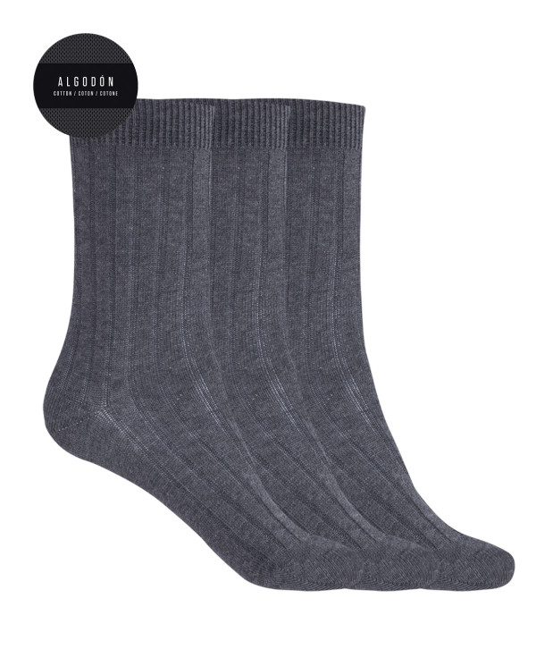 Pack of 3 ribbed cotton socks - Basix Color Grey - 1