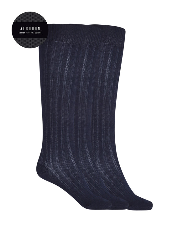 Pack of 3 ribbed cotton socks - Basix Color Navy - 1