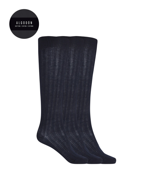 Pack of 3 ribbed cotton socks - Basix Color Navy - 1