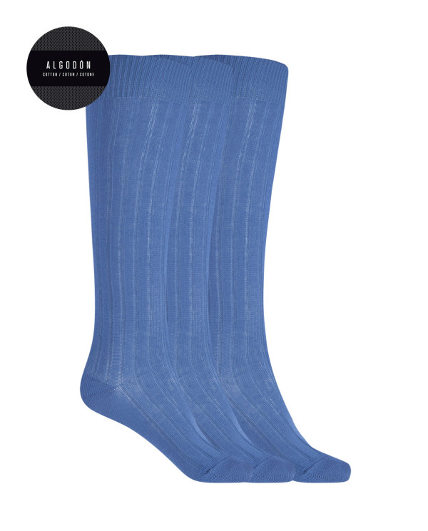 Pack de 3 calcetines de algodón de canalé - Basix Color Azul - 1