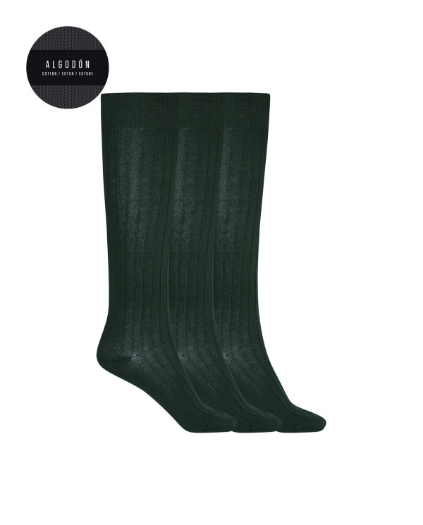 Pack de 3 calcetines de algodón de canalé - Basix Color Verde - 1