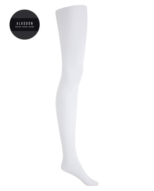 Pack of 2 ribbed cotton tights - Basix Color White - 1