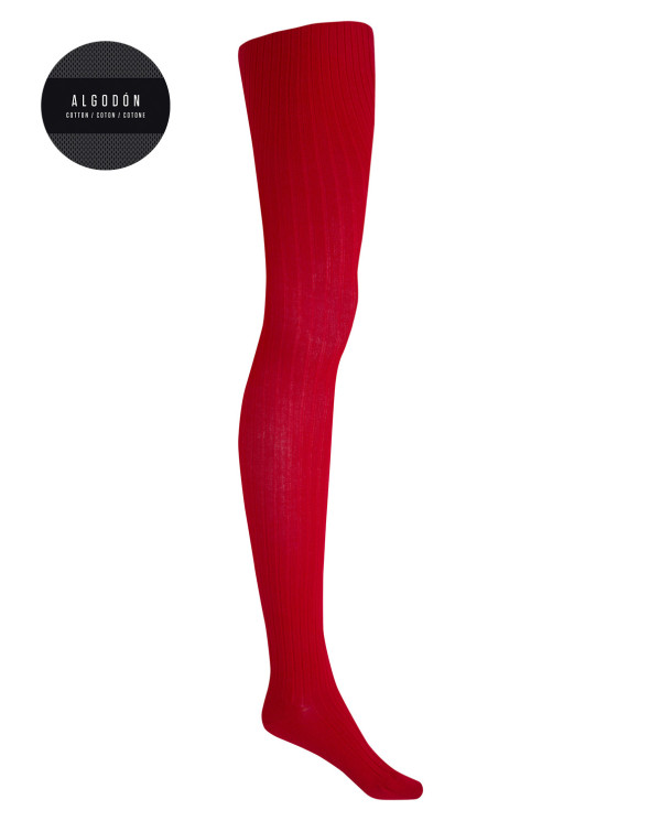 Pack of 2 ribbed cotton tights - Basix Color Red - 1