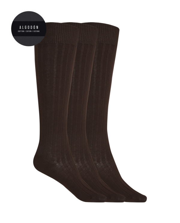 Pack of 3 ribbed cotton socks - Basix Color Brown - 1