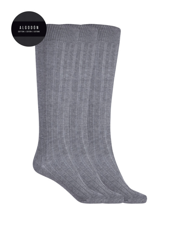 Pack de 3 calcetines de algodón de canalé - Basix Color Gris - 1