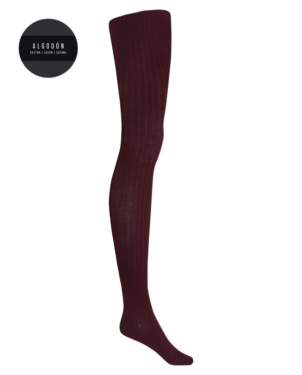 Pack of 2 ribbed cotton tights - Basix Color Burgundy - 1