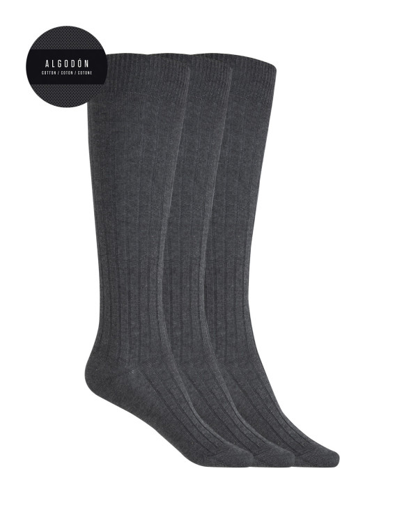 Pack de 3 calcetines de algodón de canalé - Basix Color Gris - 1