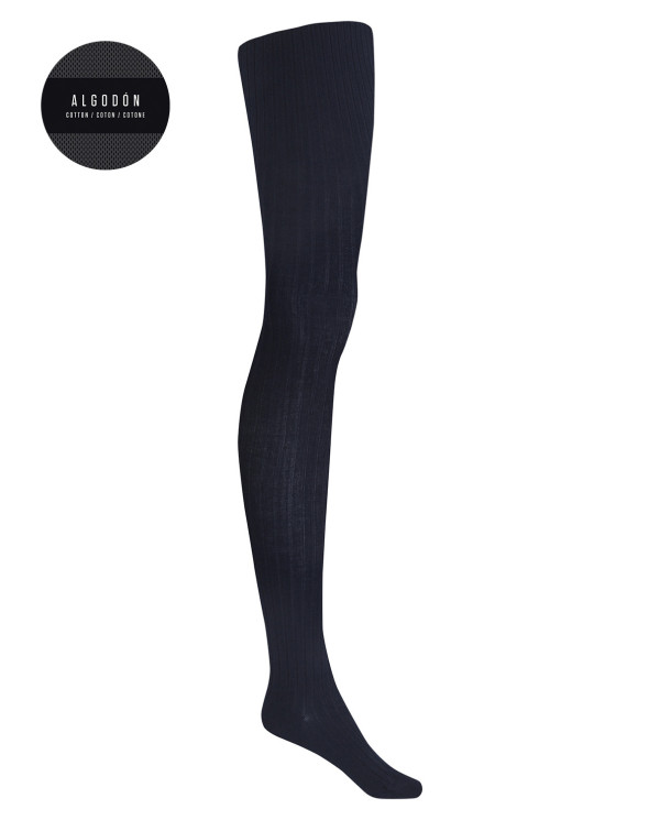 Pack of 2 ribbed cotton tights - Basix Color Navy - 1