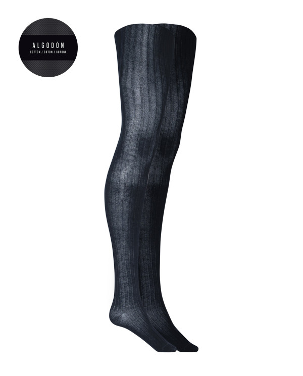 Pack of 2 ribbed cotton tights - Basix Color Navy - 1