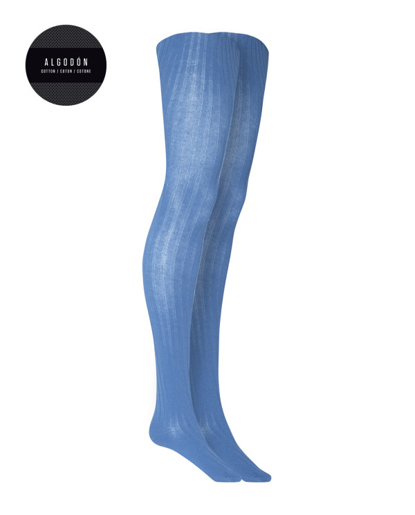 Pack of 2 ribbed cotton tights - Basix Color Blue - 1