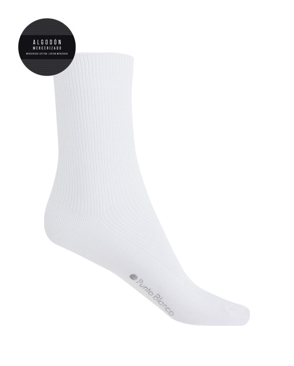 Ribbed mercerized cotton socks Color White - 1