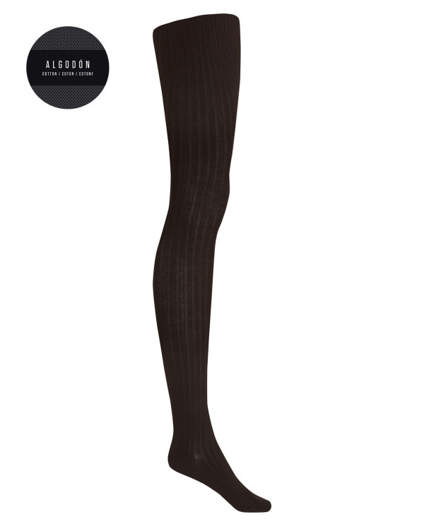 Pack of 2 ribbed cotton tights - Basix Color Brown - 1