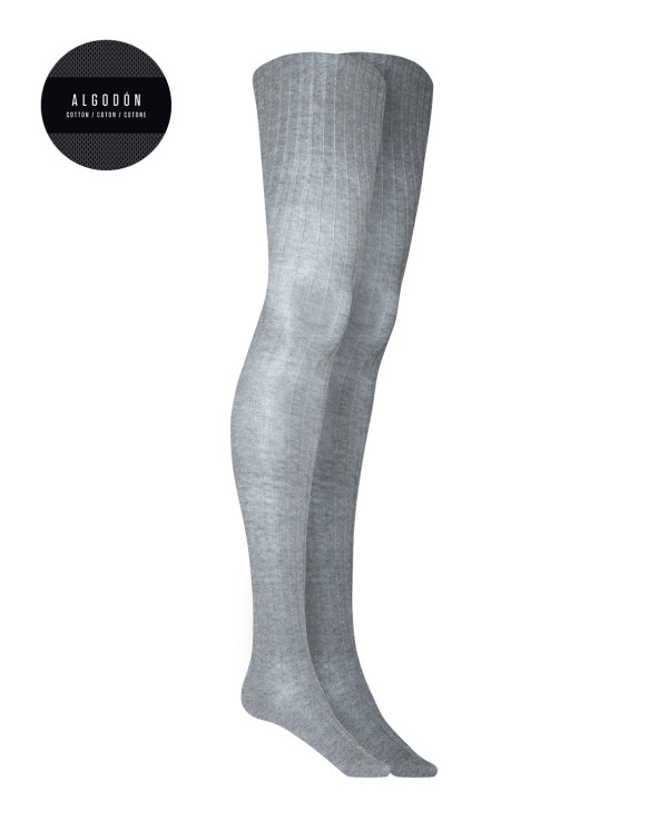 Pack of 2 ribbed cotton tights - Basix Color Grey - 1