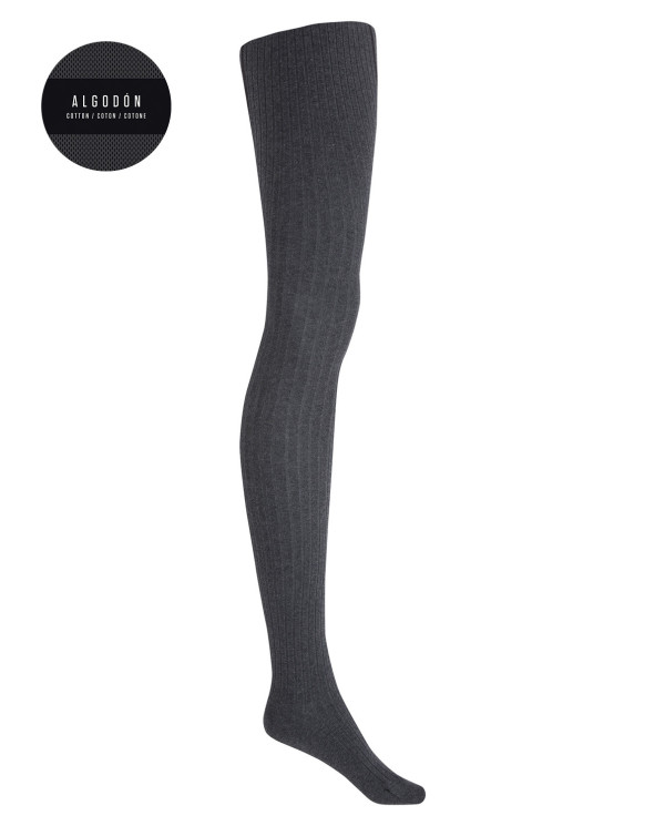 Pack of 2 ribbed cotton tights - Basix Color Grey - 1