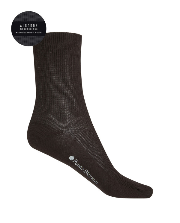 Ribbed mercerized cotton socks Color Brown - 1