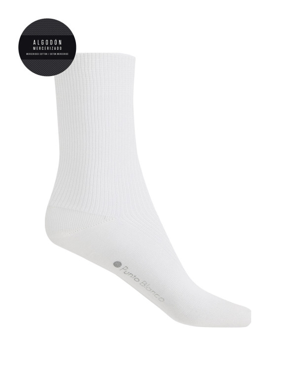 Ribbed mercerized cotton socks Color Ivory - 1