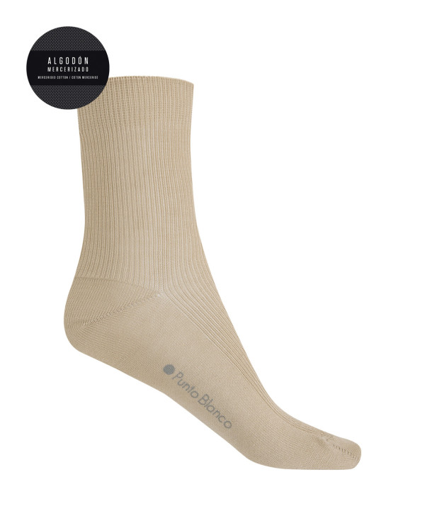 Chaussettes côtelées en coton mercerisé Couleur Beige - 1