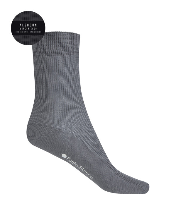 Chaussettes côtelées en coton mercerisé Couleur Gris - 1