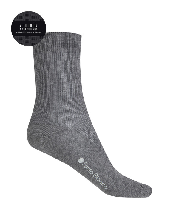 Chaussettes côtelées en coton mercerisé Couleur Gris - 1