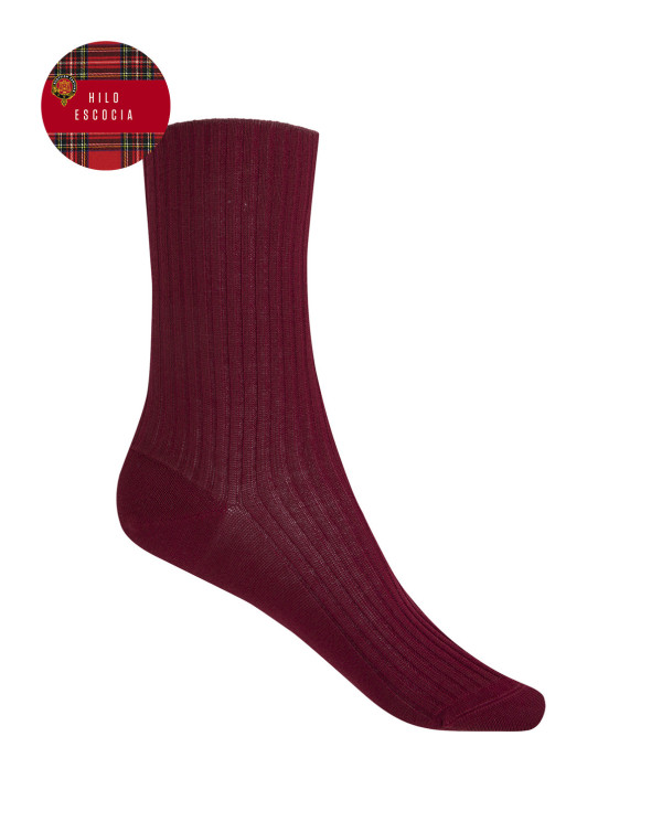 Chaussettes côtelées en fil écossais Couleur Bordeaux - 1