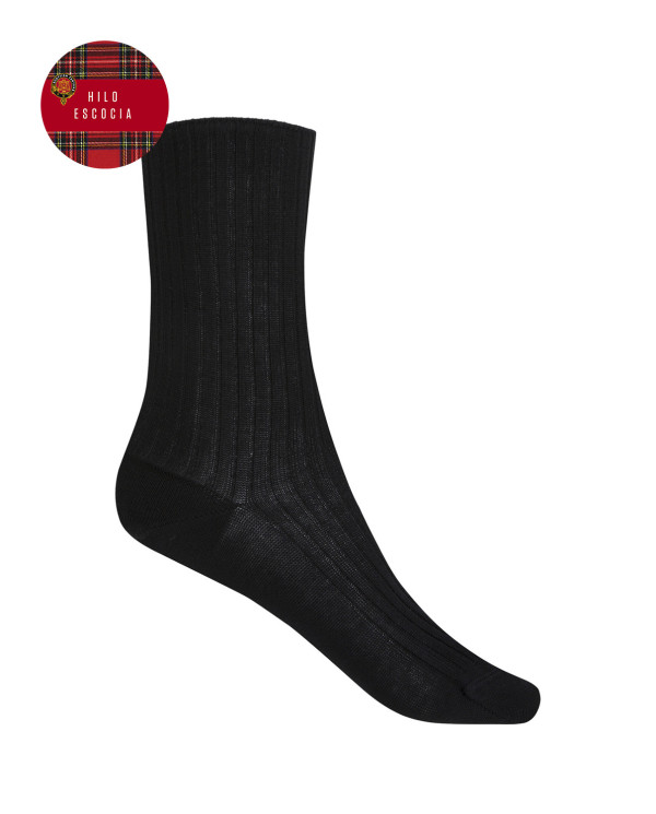 Chaussettes côtelées en fil écossais Couleur Noir - 1