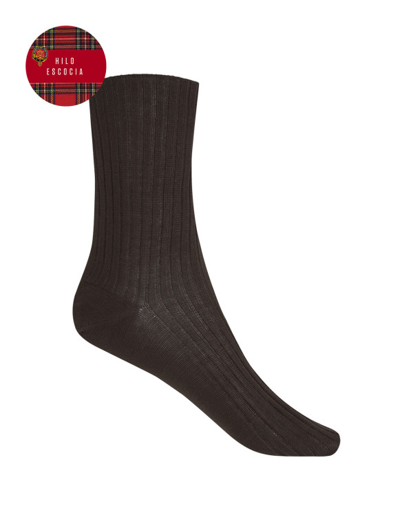 Chaussettes côtelées en fil écossais Couleur Marron - 1