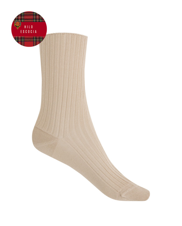 Chaussettes côtelées en fil écossais Couleur Beige - 1