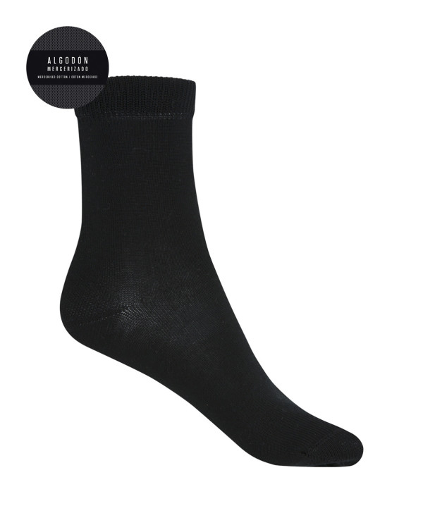 Chaussettes unies en coton mercerisé - sandwich Couleur Noir - 1