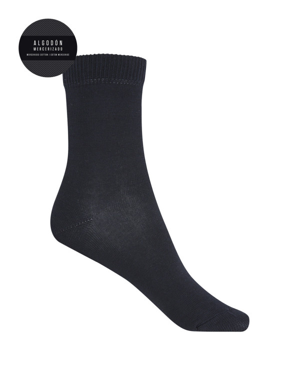 Chaussettes unies en coton mercerisé - sandwich Couleur Bleu marine - 1