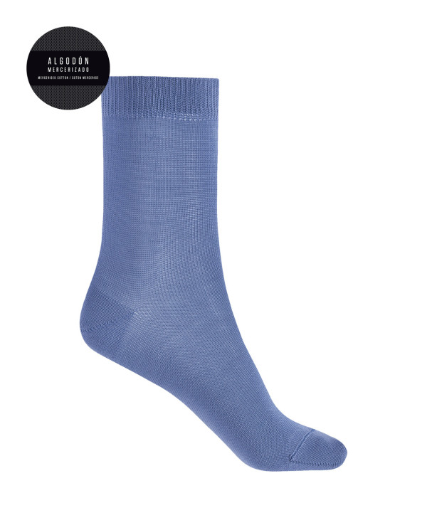 Chaussettes unies en coton mercerisé - sandwich Couleur Bleu - 1