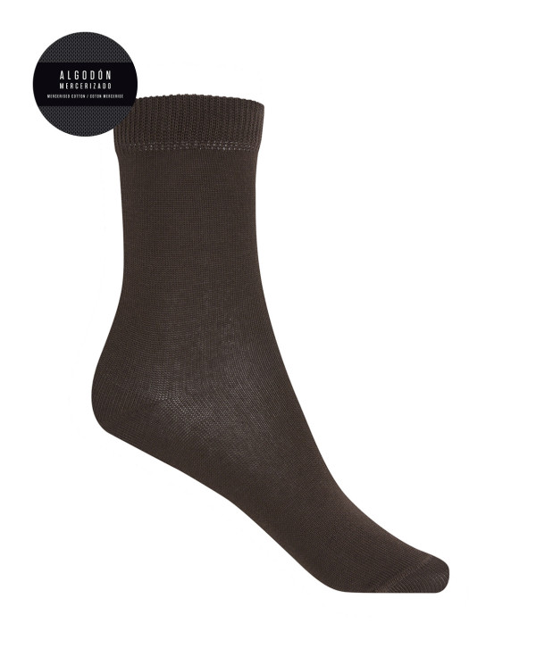 Chaussettes unies en coton mercerisé - sandwich Couleur Marron - 1