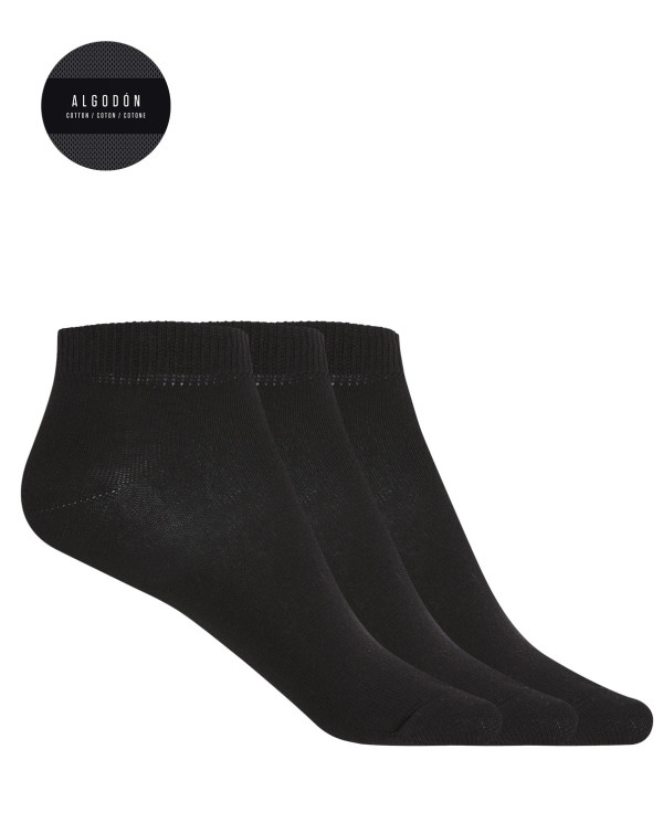 Pack of 3 plain cotton socks Color Black - 1