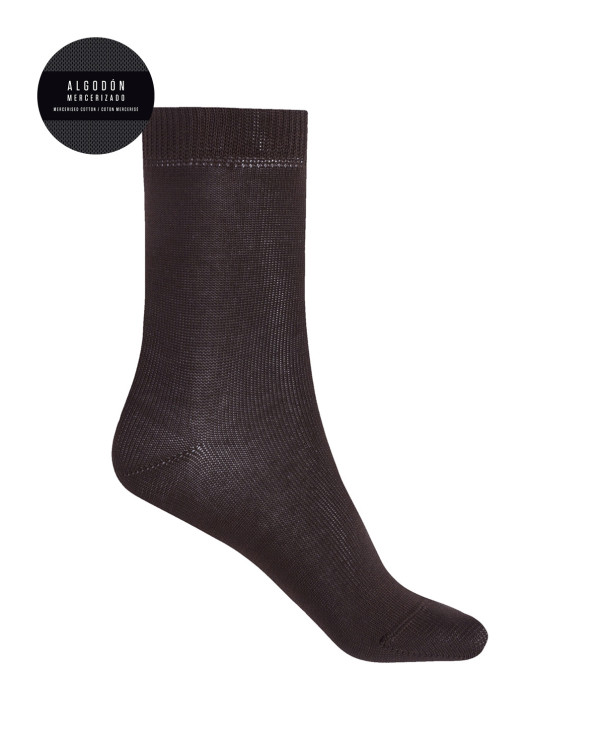 Chaussettes unies en coton mercerisé - sandwich Couleur Marron - 1