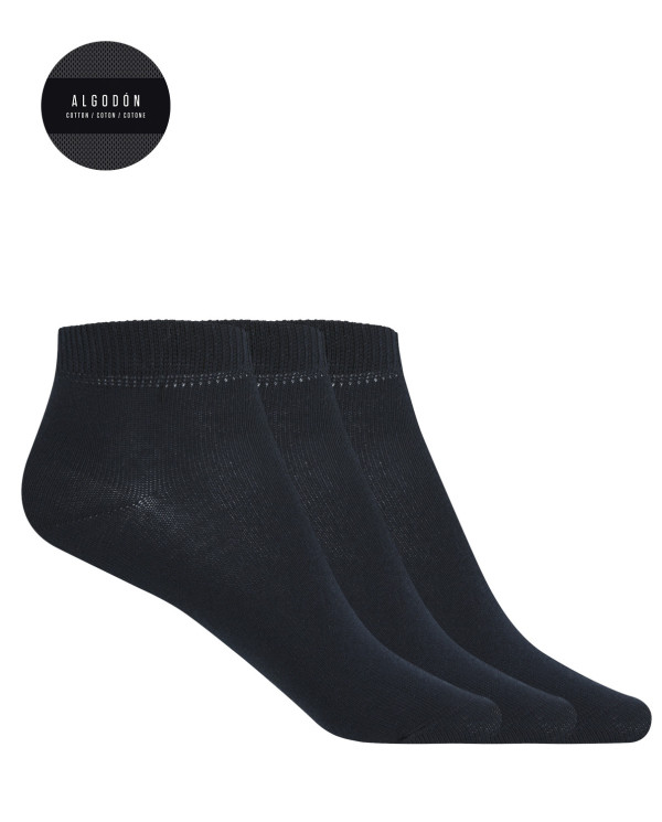 Lot de 3 chaussettes unies en coton Couleur Bleu marine - 1