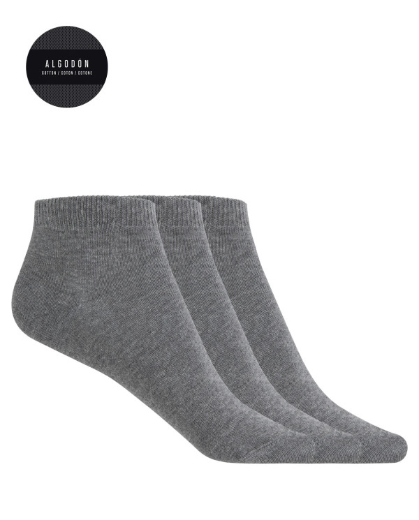 Lot de 3 chaussettes unies en coton Couleur Gris - 1