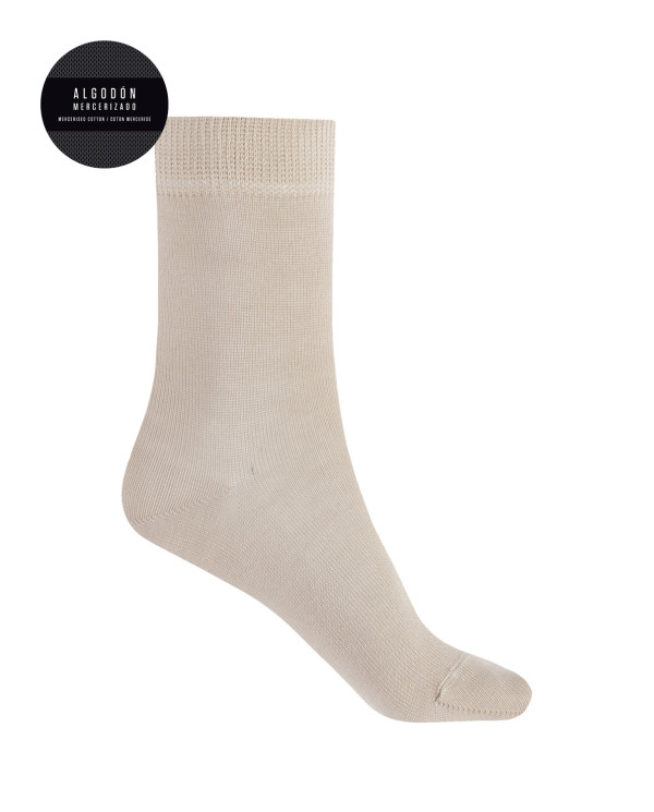 Chaussettes unies en coton mercerisé - sandwich Couleur Beige - 1