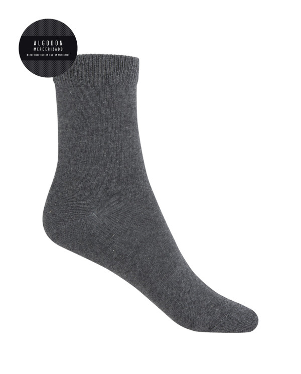 Chaussettes unies en coton mercerisé - sandwich Couleur Gris - 1