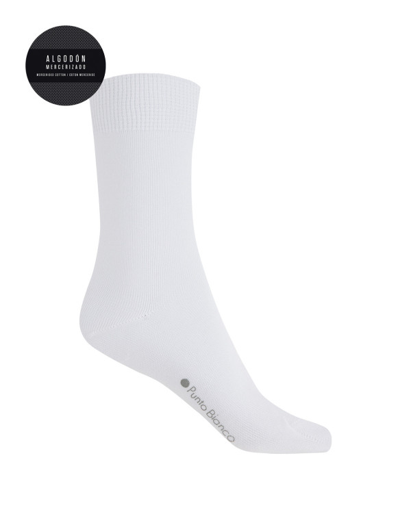 Calcetines de algodón mercerizado lisos Color Blanco - 1