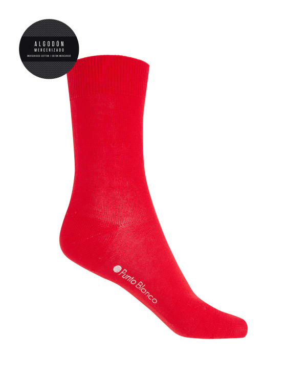 Chaussettes unies en coton mercerisé Couleur Rouge - 1