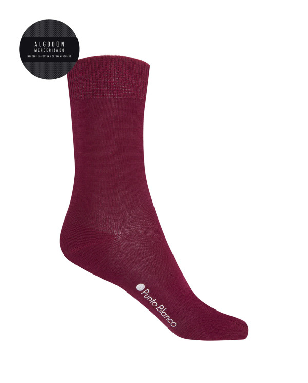 Chaussettes unies en coton mercerisé Couleur Bordeaux - 1