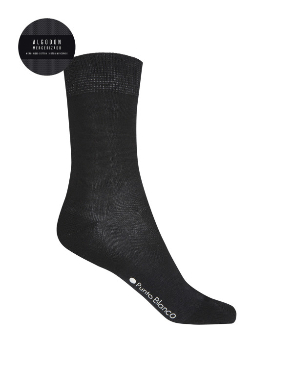 Chaussettes unies en coton mercerisé Couleur Noir - 1