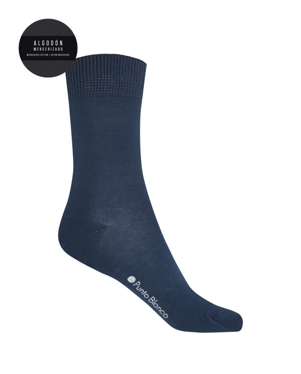 Chaussettes unies en coton mercerisé Couleur Bleu marine - 1