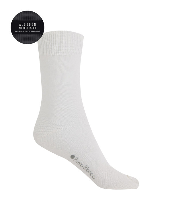 Chaussettes unies en coton mercerisé Couleur Écru - 1